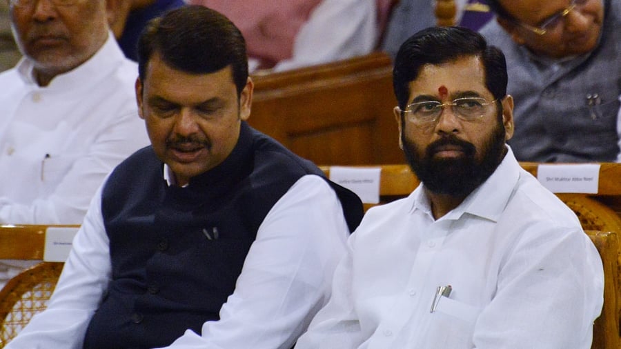 Deputy CM Devendra Fadnavis, Maharashtra CM Eknath Shinde. Credit: IANS Photo