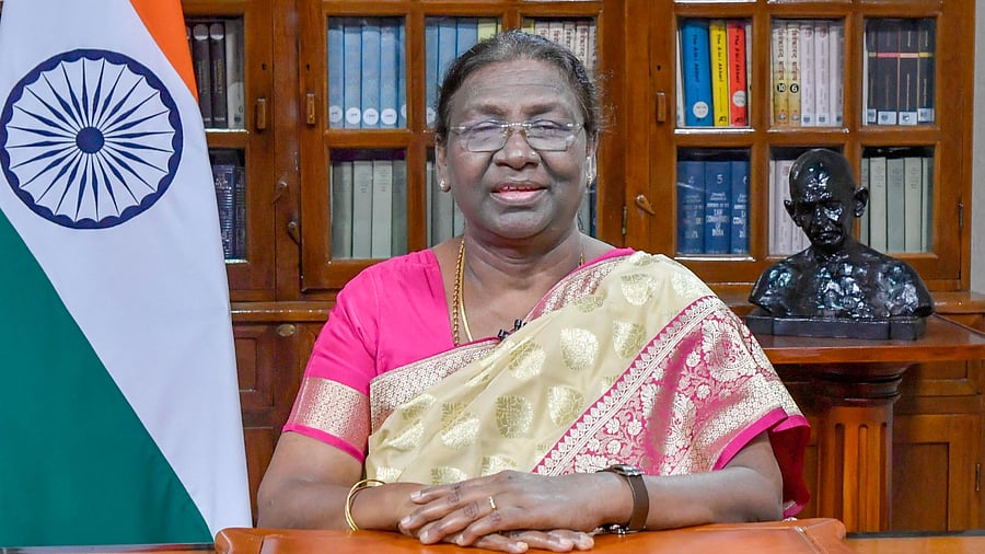 President Droupadi Murmu addresses to the nation on the eve of the 76th Independence Day, in New Delhi. Credit: PTI Photo