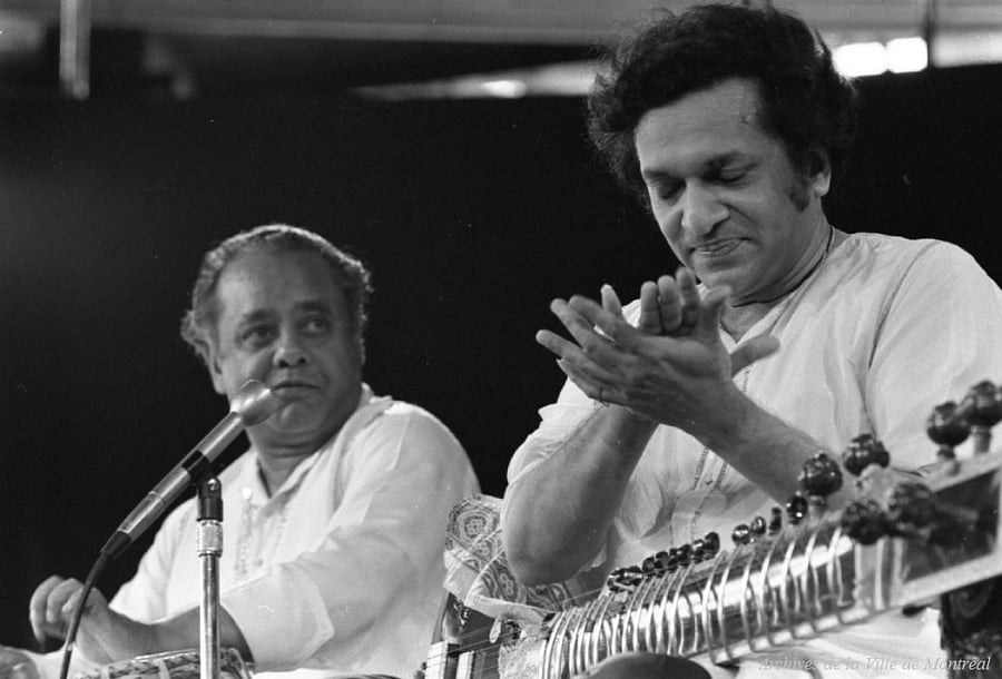 Pt Ravi Shankar accompanied by Ustad Alla Rakha at a 1969 concert in Montreal. Credit: Archives de la Ville de Montréal)