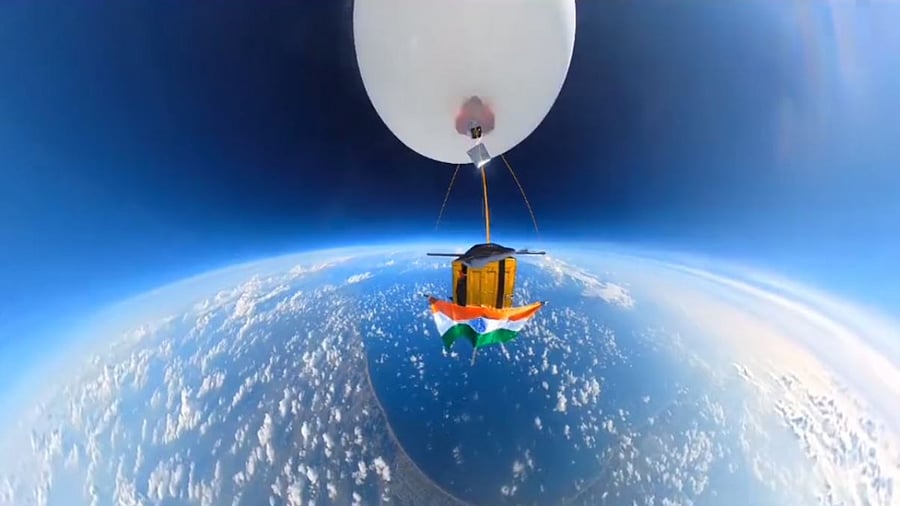 The Indian flag flutters at the edge of space. Credit: Screengrab from Twitter/@SpaceKidzIndia video