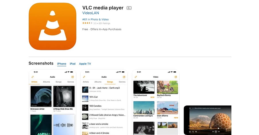 VLC Media Player on Apple App Store (screen-grab)