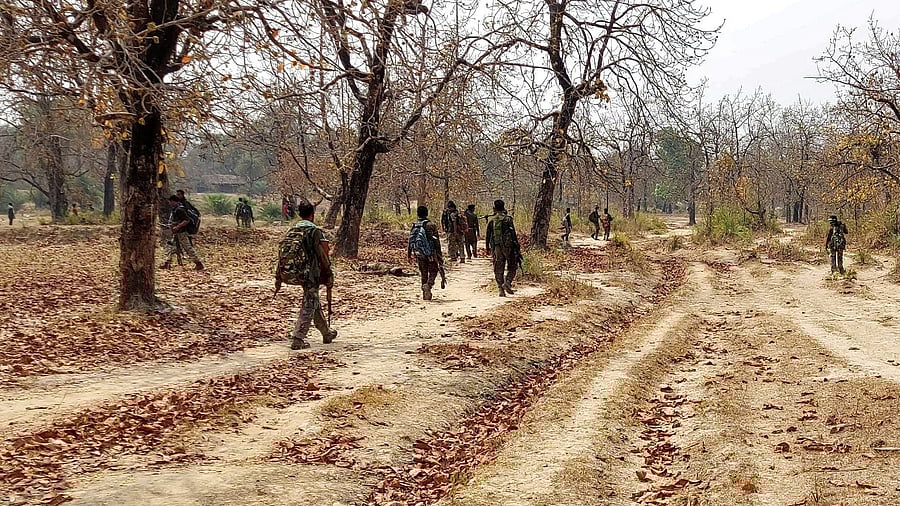 Security force personnel patrol after an attack by Maoist fighters in Bijapur in Chhattisgarh. Credit: Reuters photo