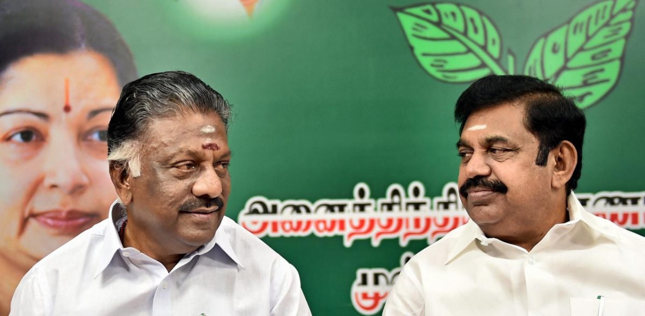 O Panneerselvam and Edappadi K Palaniswami. Credit: PTI Photo