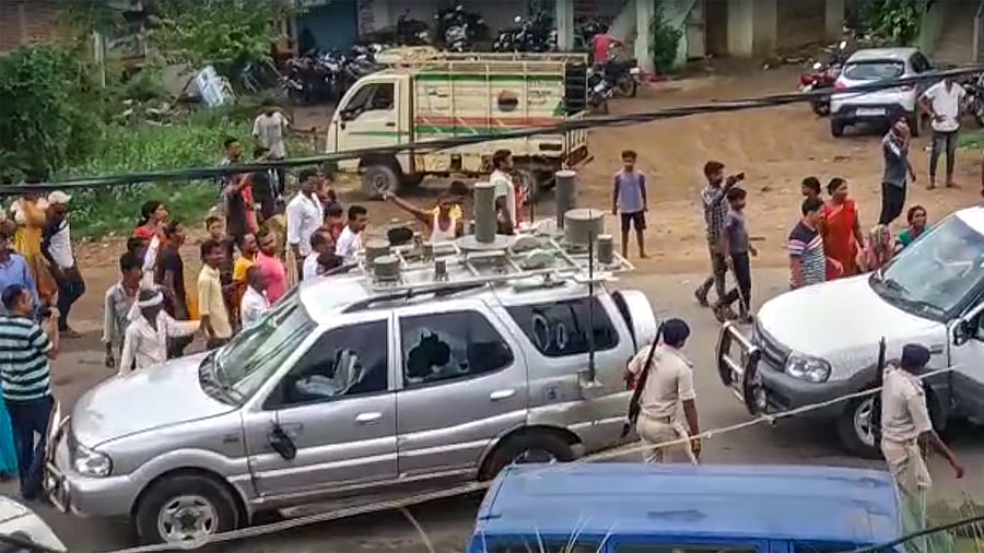 A damaged vehicle belonging to Bihar CM Nitish Kumar's cavalcade. Credit: PTI Photo