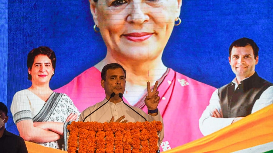Rahul Gandhi, former AICC President speaking at Congress leaders meeting organised by Karnataka Pradesh Congress Committee (KPCC) in KPCC auditorium, Queens Road, Bengaluru. Credit: DH photo/ S K Dinesh