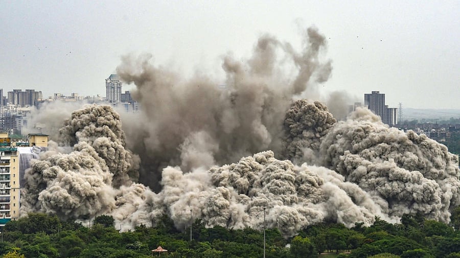 Supertech twin towers demolished. Credit: PTI Photo