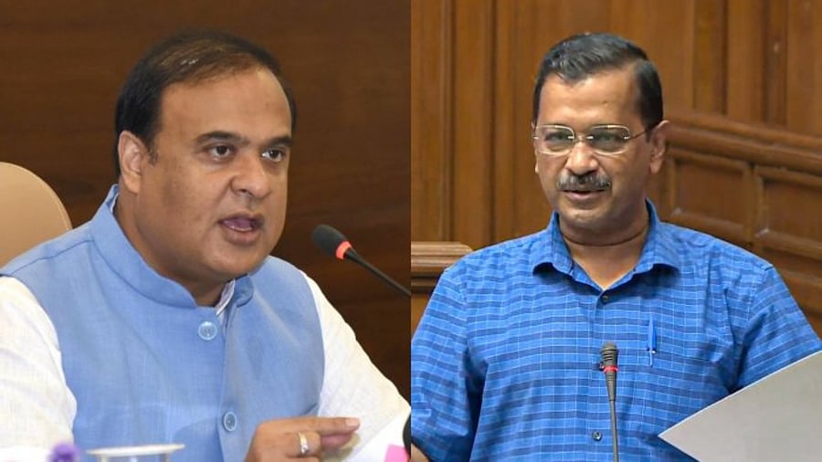 Himanta Biswa Sarma and Arvind Kejriwal. Credit: IANS and PTI Photos