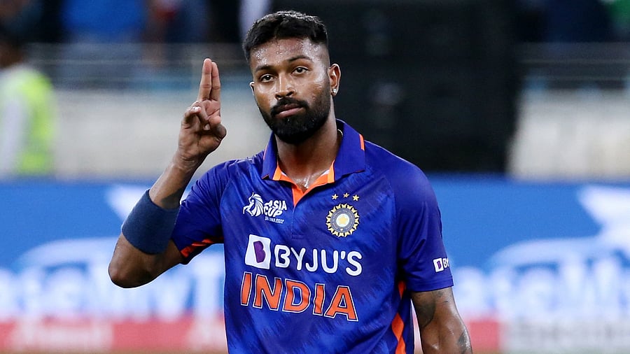 Hardik Pandya celebrates after India's victory over Pakistan at the Asia Cup 2022, August 28, 2022. Credit: Reuters Photo