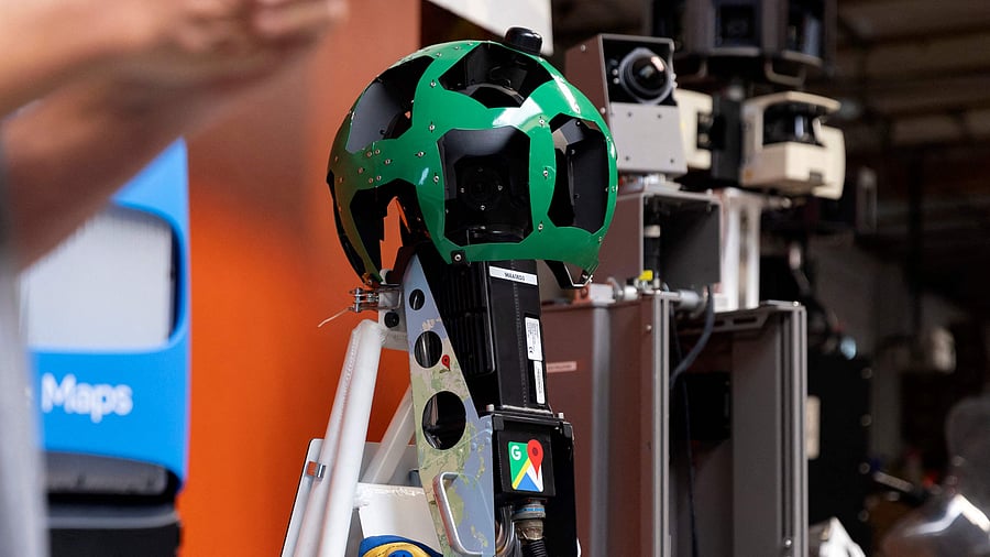 An original Google Street View Trekker is seen amongst other previous Street View camera devices at the Google Street View Garage in Mountain View, California on August 29. Credit: AFP Photo