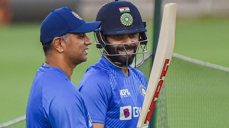 Indian cricket team head coach Rahul Dravid and Virat Kohli. Credit: PTI Photo