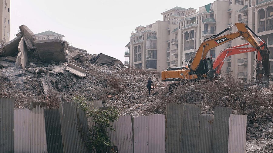 Last week, in a massive demolition operation, the 100 metres tall twin towers were razed to ground using 3700 kilograms of explosives. Credit: PTI Photo