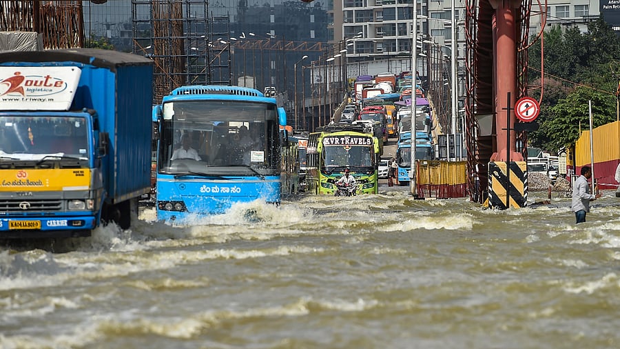 Waterlogging after rain in Bengaluru. Credit: PTI Photo