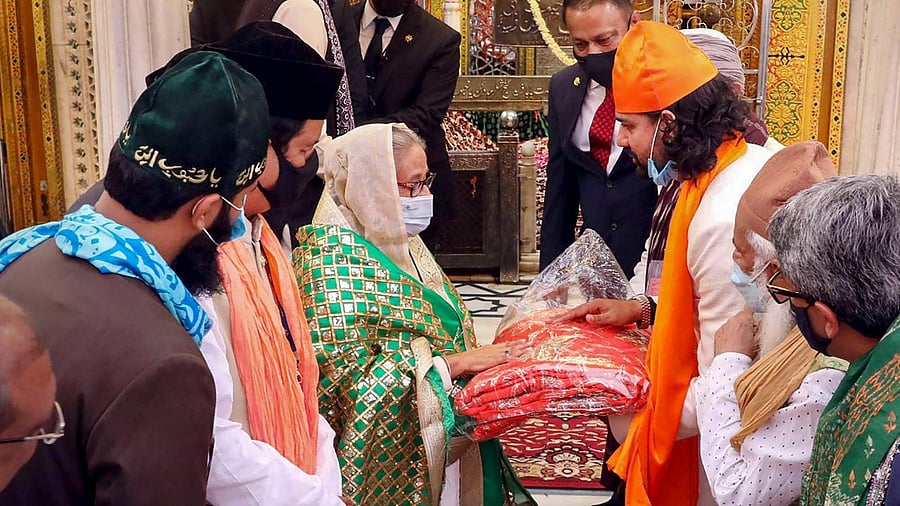 Prime Minister of Bangladesh Sheikh Hasina during her visit to Hazrat Nizamuddin Aulia Dargah. Credit: PTI Photo