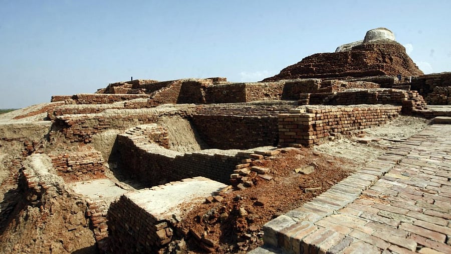 Ruins at Mohenjo Daro, a UNESCO World Heritage Site, in Mohenjo Daro, suffered damage from heavy rainfall, in Larkana District, of Sindh, Pakistan, Tuesday, Sept. 6, 2022. The rains now threaten the famed archeological site dating back 4,500 years. Credit: AP Photo