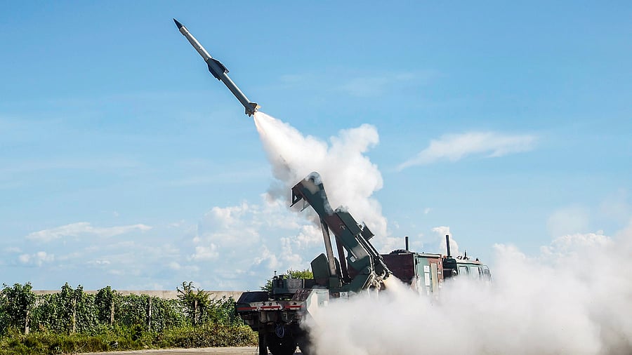 Defence Research and Development Organisation (DRDO) and Indian Army, conduct six successful flight tests of Quick Reaction Surface to Air Missile (QRSAM) system from the Integrated Test Range. Credit: PTI Photo