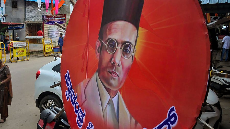 Savarkar poster in Chikmagalur. Credit: PTI Photo