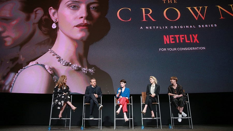 Krista Smith, Peter Morgan, Claire Foy, Vanessa Kirby and Jane Petrie speak onstage during the For Your Consideration event for Netflix's "The Crown" at Saban Media Center in North Hollywood, California. Credit: AFP Photo