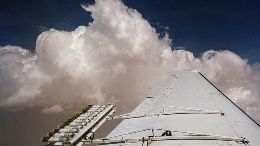 Hygroscopic flares are attached to an aircraft during a cloud seeding flight in UAE. Credit: Reuters File Photo