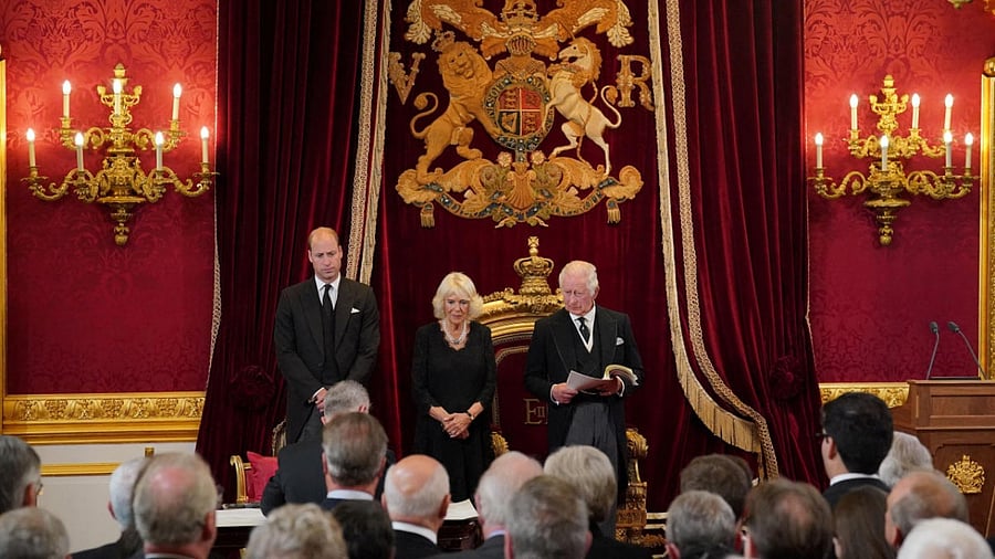 Britain's King Charles III, Britain's William, Prince of Wales, and Queen Camilla. Credit: Reuters Photo