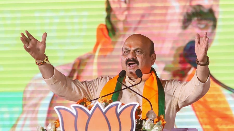 Karnataka CM Basavaraj Bommai speaks during a rally 'Janaspandana' to celebrate the completion of one year of Basavaraj Bommai as CM and three years of the BJP government in the state, in Doddaballapur, Saturday, Sep. 10, 2022. Credit: PTI Photo