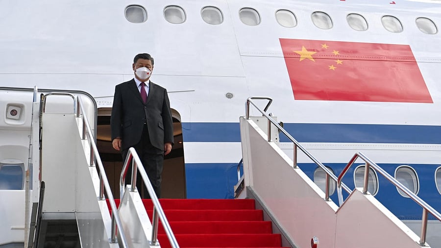 Chinese President Xi Jinping disembarks from the plane upon his arrival in Nur-Sultan, Kazakhstan. Credit: Reuters Photo
