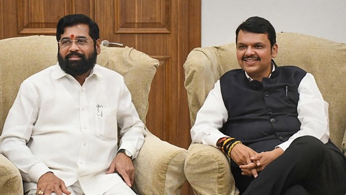 Eknath Shinde with Devendra Fadnavis. Credit: PTI Photo