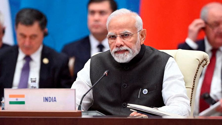 PM Modi at Shanghai Cooperation Organization summit in Samarkand. Credit: Reuters Photo