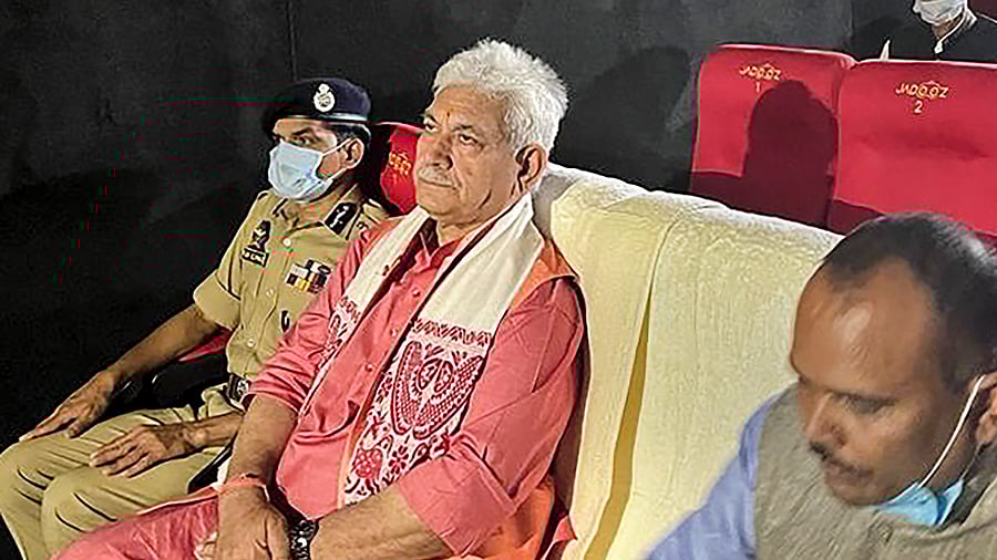 Manoj Sinha during inauguration of multipurpose cinema hall at Pulwama. Credit: PTI Photo