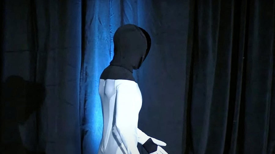 A humanoid robot developed by Tesla, known as Tesla Bot or Optimus, is shown in a frame grab from the live video of Tesla's AI Day. Credit: AFP Photo