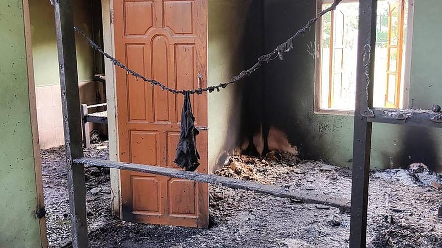 Debris in a damaged school building in Depeyin township in Myanmar's northwest Sagaing region. Credit: AFP Photo
