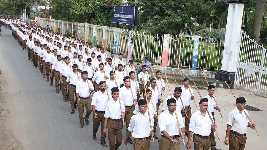 <div class="paragraphs"><p>RSS volunteers on a march in Agartala. Representative image. </p></div>