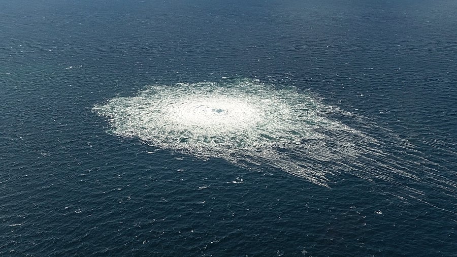 Gas leak at Nord Stream 2 as seen from the Danish F-16 interceptor on Bornholm, Denmark. Credit: Reuters Photo