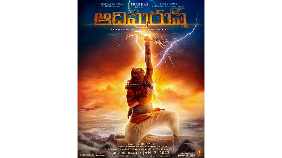 Poster of actor Prabhas as Lord Ram in the upcoming film 'Adipurush'. Credit: PTI Photo