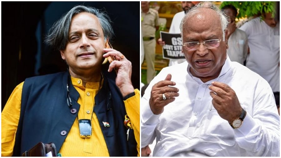 Shashi Tharoor and Mallikarjun Kharge. Credit: PTI Photos