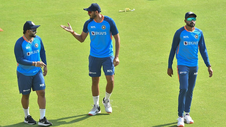 Indian cricket team players during a practice session ahead of the 2nd T20 cricket match between India and South Africa, at Barsapara Cricket Stadium in Guwahati, Friday. Credit: PTI Photo