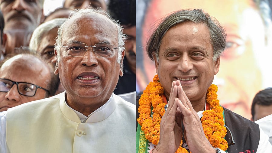 Congress leaders Mallikarjun Kharge (L) and Shashi Tharoor. Credit: PTI Photos