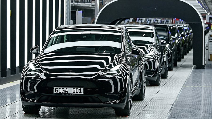 Model Y cars are pictured at theTesla Gigafactory for electric cars in Gruenheide, Germany, March 22, 2022. Credit: Reuters File Photo