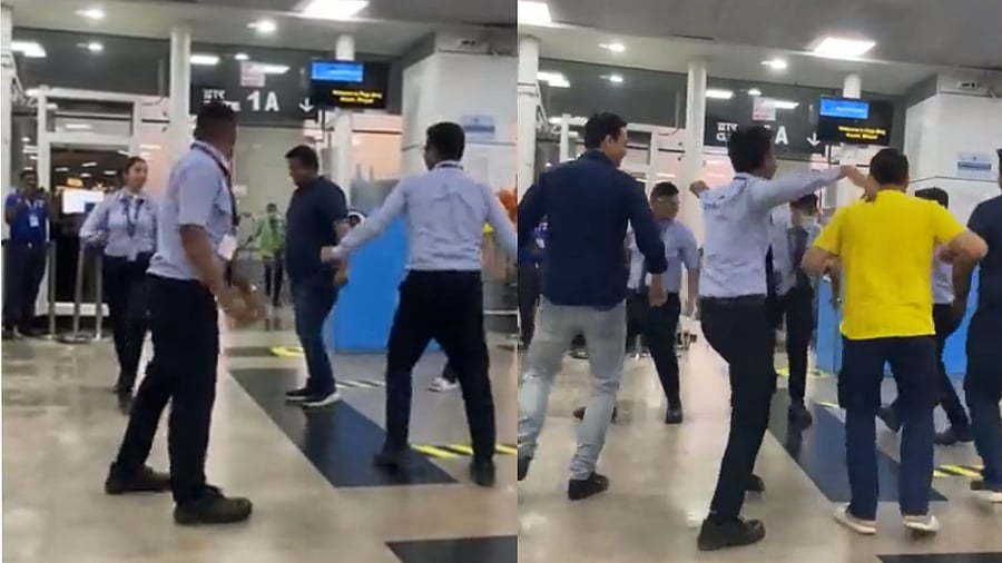 Airport staff and passengers grooving to Garba tunes at Bhopal Airport. Credit: Twitter/@Gurjarrrrr