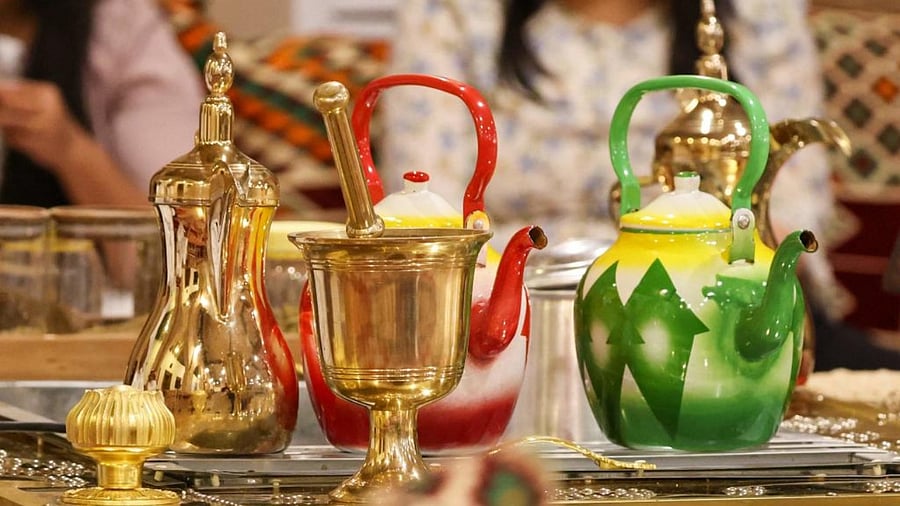 Golden 'dallah' pots used for traditional 'gahwa'. Credit: AFP