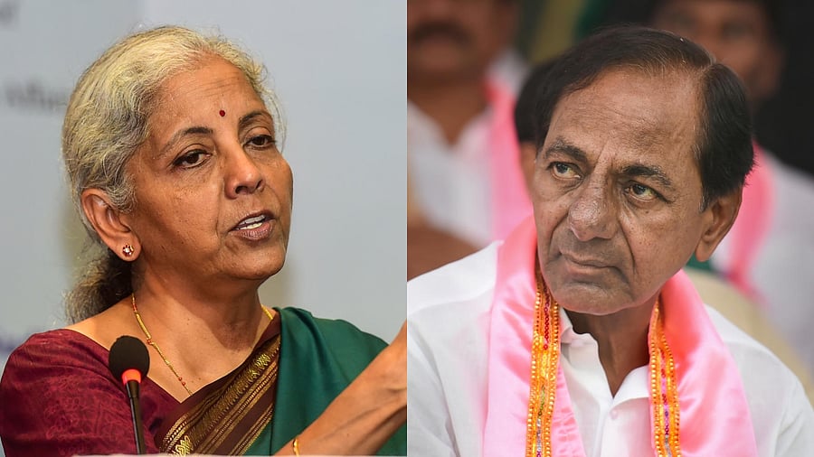 Union minister Nirmala Sitharaman and Telangana Chief Minister K Chandrashekar Rao. Credit: PTI Photos