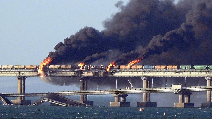 Crimea bridge explosion. Credit: AFP Photo