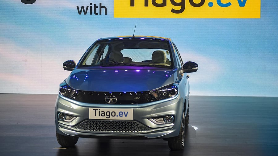 Tata Motors Tiago.ev at its launch, in Mumbai. Credit: PTI Photo