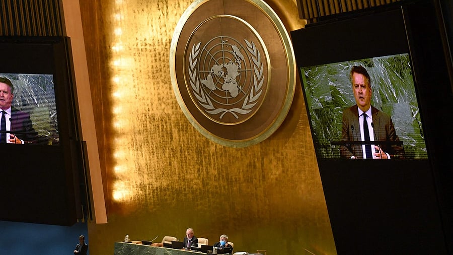 Ukraine’s Ambassador to the United Nations Sergiy Kyslytsya speaks during a United Nations (UN) general assembly meeting. Credit: AFP Photo