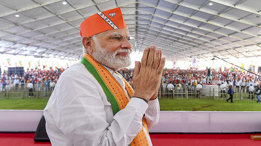 Prime Minister Narendra Modi during a public meeting in Gujarat. Credit: PTI Photo