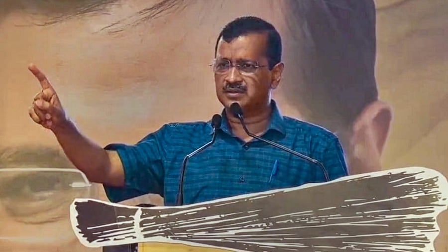 Delhi Chief Minister Arvind Kejriwal at a public meeting. Credit: PTI Photo