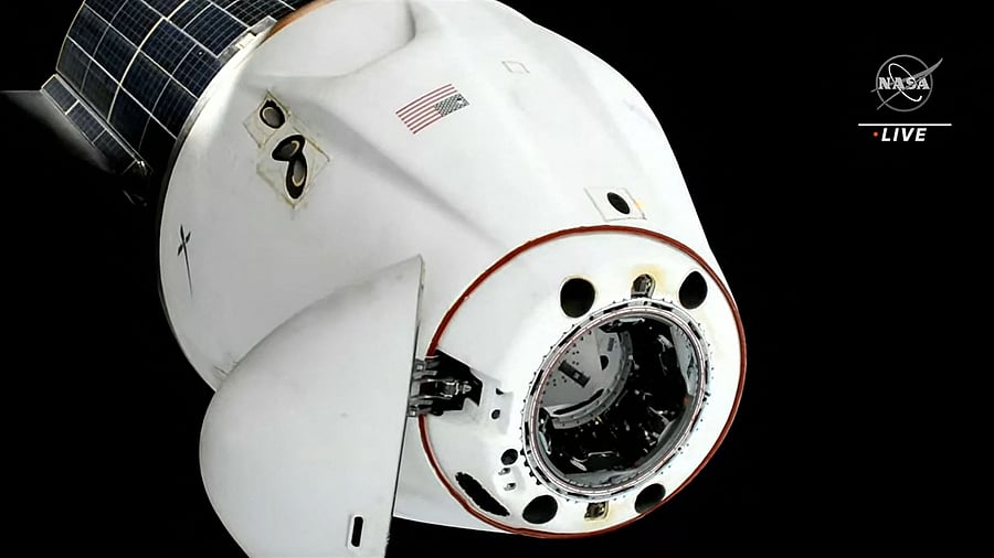 This still image taken from NASA TV shows the SpaceX Crew Dragon 'Freedom', with Crew-4 astronauts on board, undocking from the International Space Station on October 14, 2022. Credit: AFP Photo