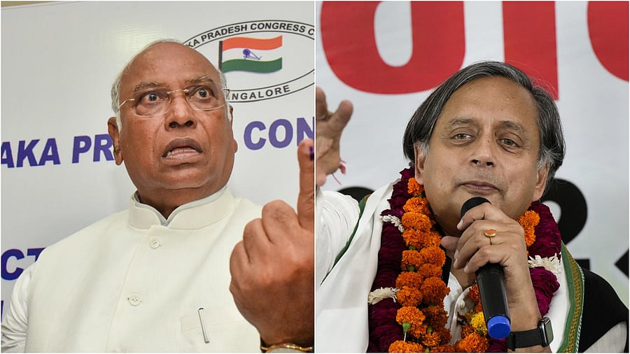 Mallikarjun Kharge and Shashi Tharoor. Credit: PTI Photos