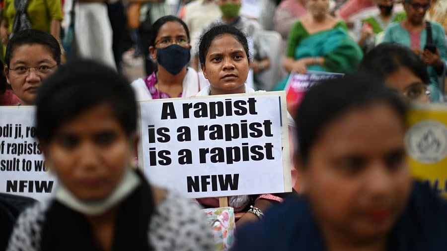 People protest the release of Bilkis Bano case convicts. Credit: AFP Photo