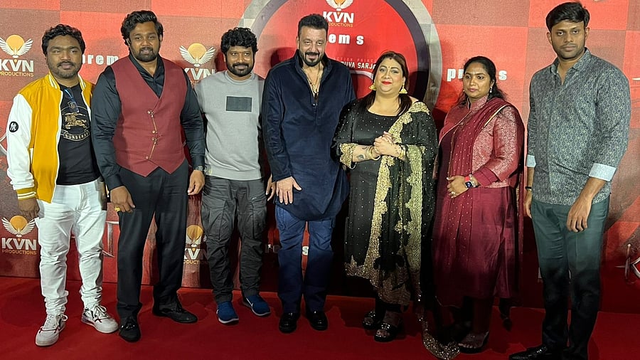 The starcast of Kannada film 'KD – The Devil' during the title teaser launch in Bengaluru. Credit: Special Arrangement