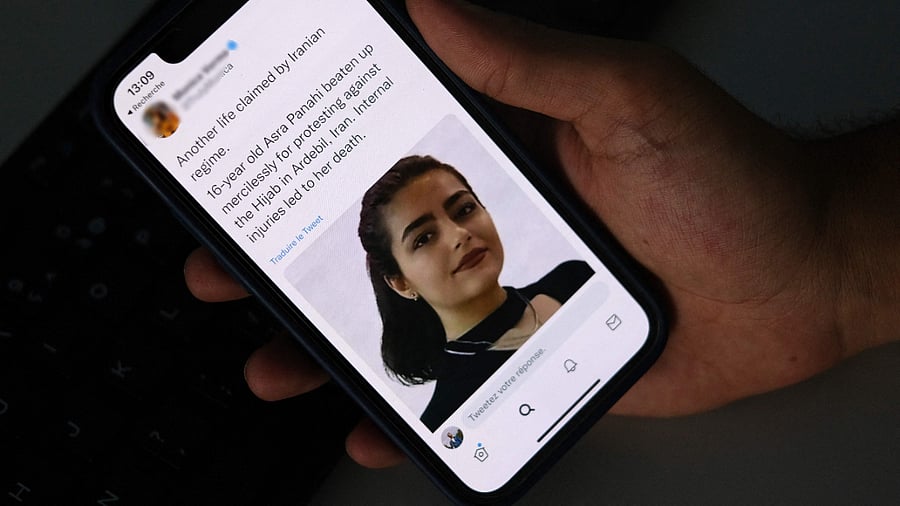 A tweet about the reported death of 15-year-old Iranian girl Asra Panahi. Credit: AFP Photo